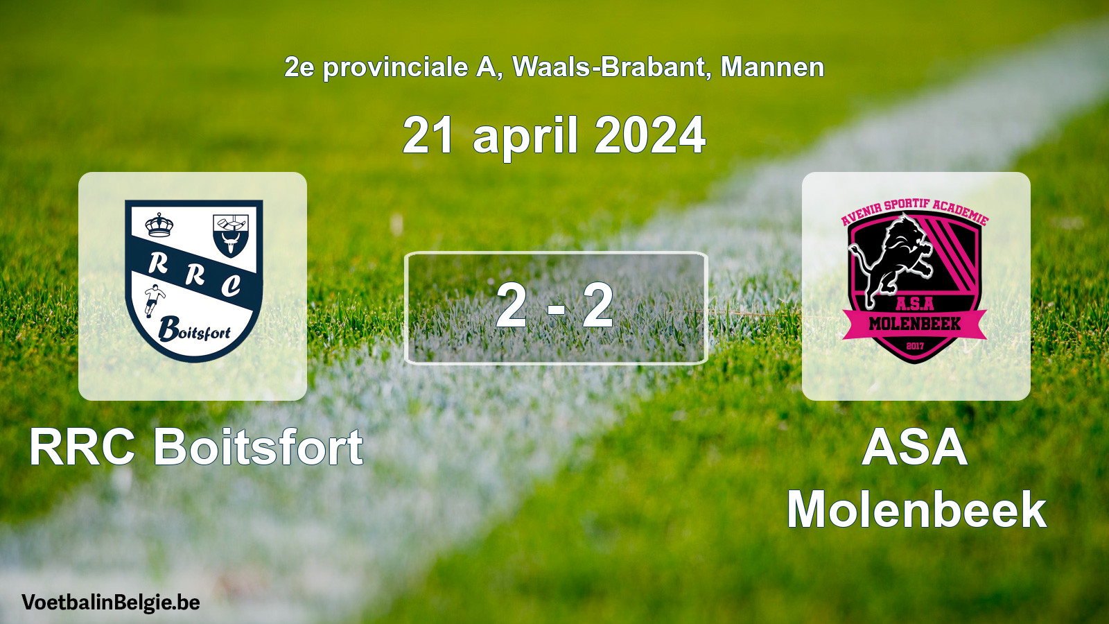 Gespeelde wedstrijd mannenvoetbal: RRC Boitsfort - ASA Molenbeek 2 - 2 (21 april 2024)