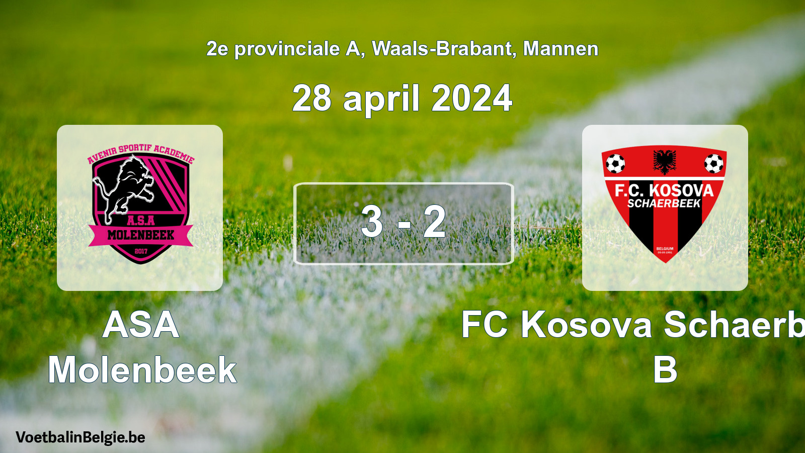 Gespeelde wedstrijd mannenvoetbal: ASA Molenbeek - FC Kosova Schaerbeek B 3 - 2 (28 april 2024)