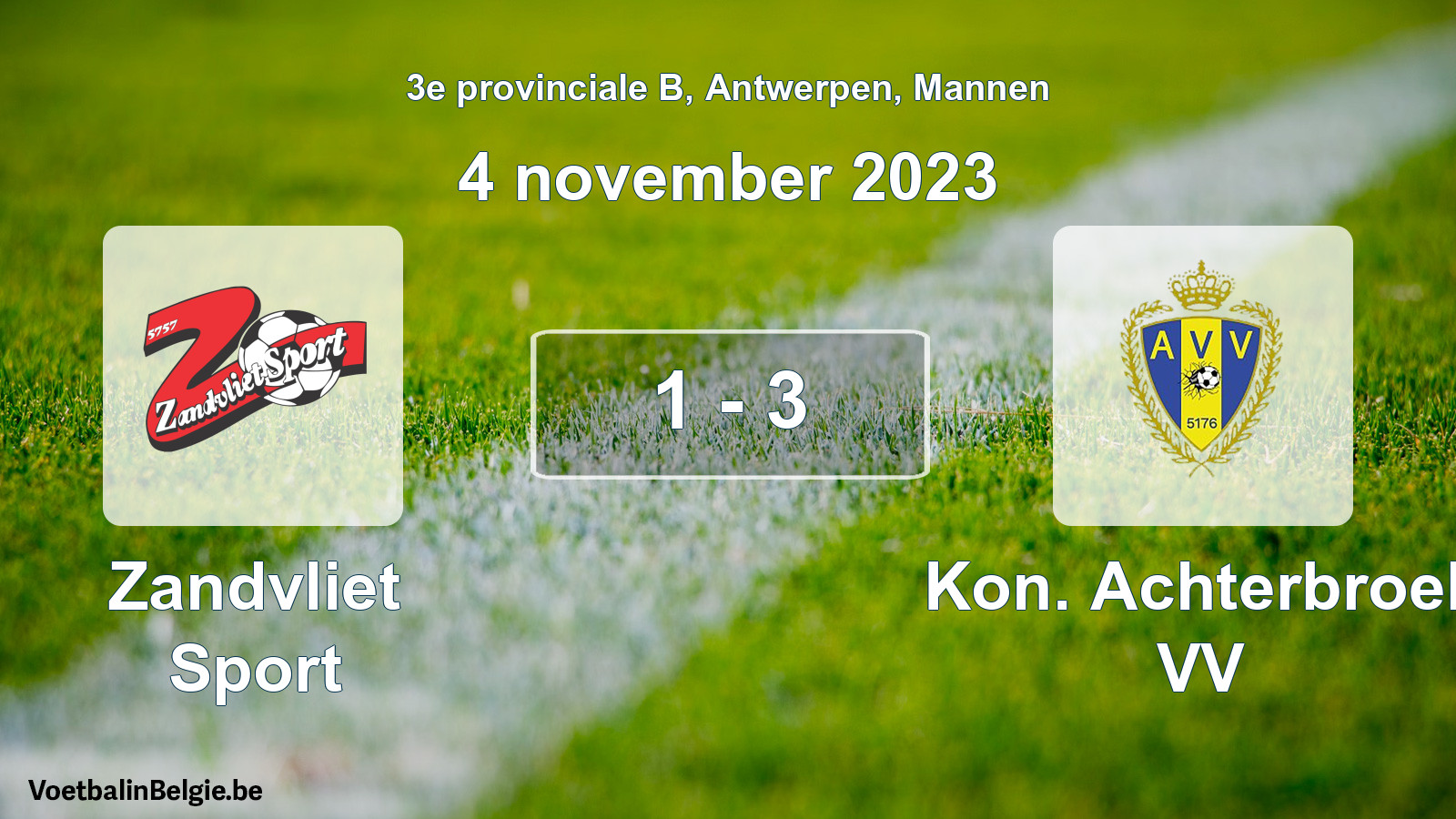 Gespeelde wedstrijd mannenvoetbal: Zandvliet Sport - Kon. Achterbroek VV 1 - 3 (4 november 2023)