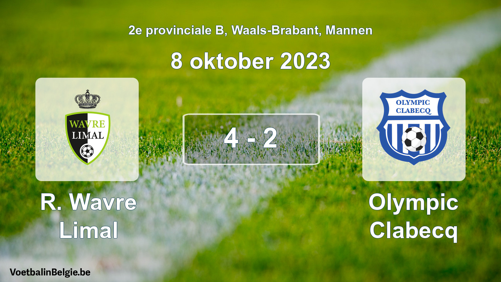 Gespeelde wedstrijd mannenvoetbal: R. Wavre Limal - Olympic Clabecq 4 - 2 (8 oktober 2023)