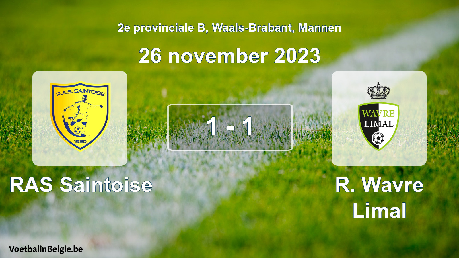 Gespeelde wedstrijd mannenvoetbal: RAS Saintoise - R. Wavre Limal 1 - 1 (26 november 2023)