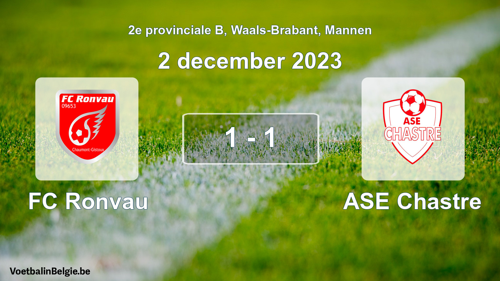 Gespeelde wedstrijd mannenvoetbal: FC Ronvau - ASE Chastre 1 - 1 (2 december 2023)