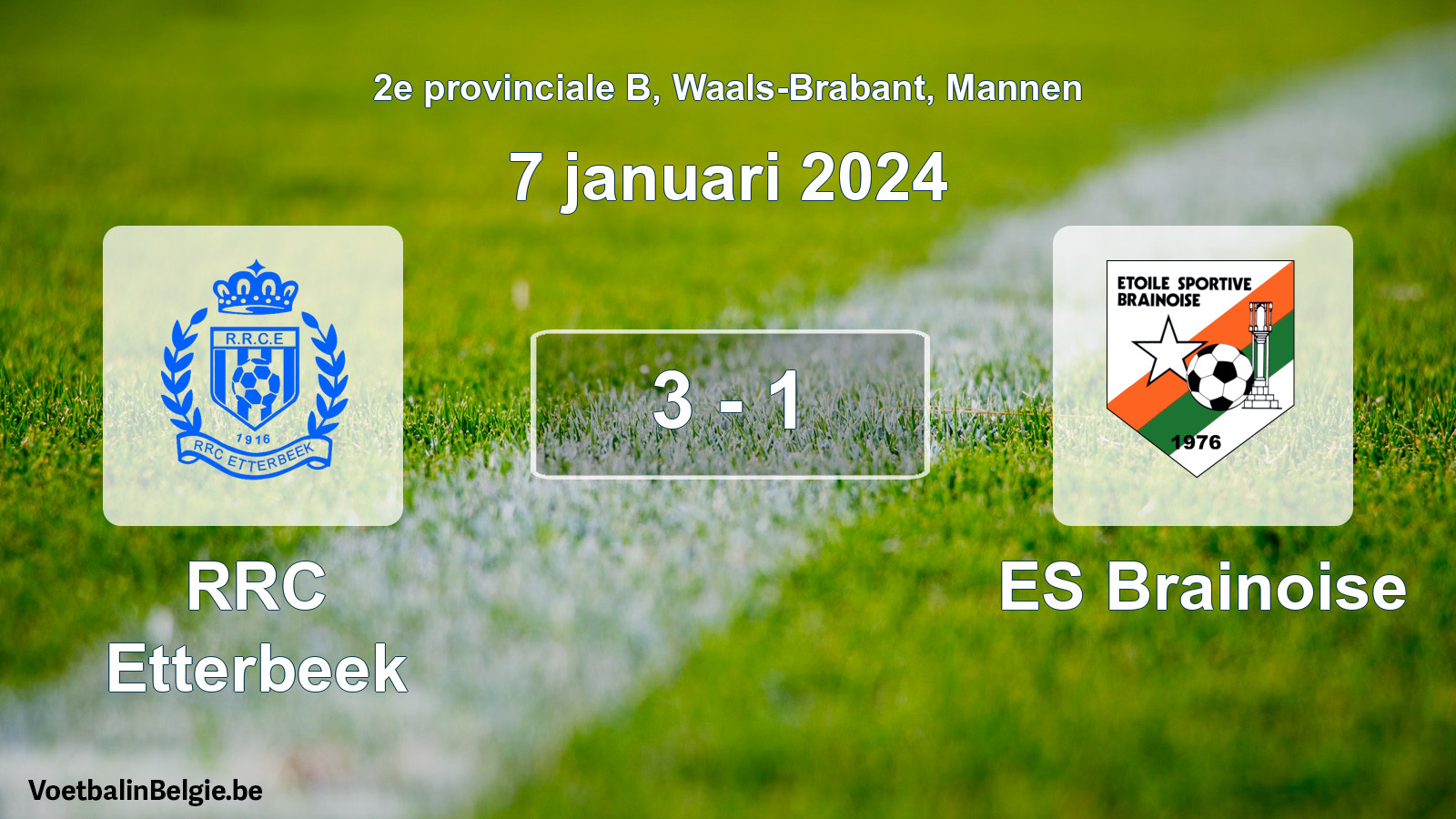 Gespeelde wedstrijd mannenvoetbal: RRC Etterbeek - ES Brainoise 3 - 1 (7 januari 2024)