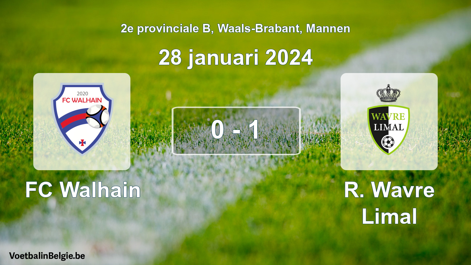 Match joué football hommes: FC Walhain - R. Wavre Limal 0 - 1 (28 janvier 2024)