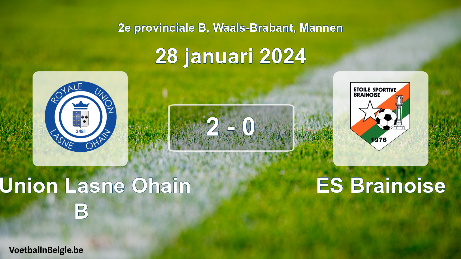 Gespeelde wedstrijd mannenvoetbal: R. Union Lasne Ohain B - ES Brainoise 2 - 0 (28 januari 2024)
