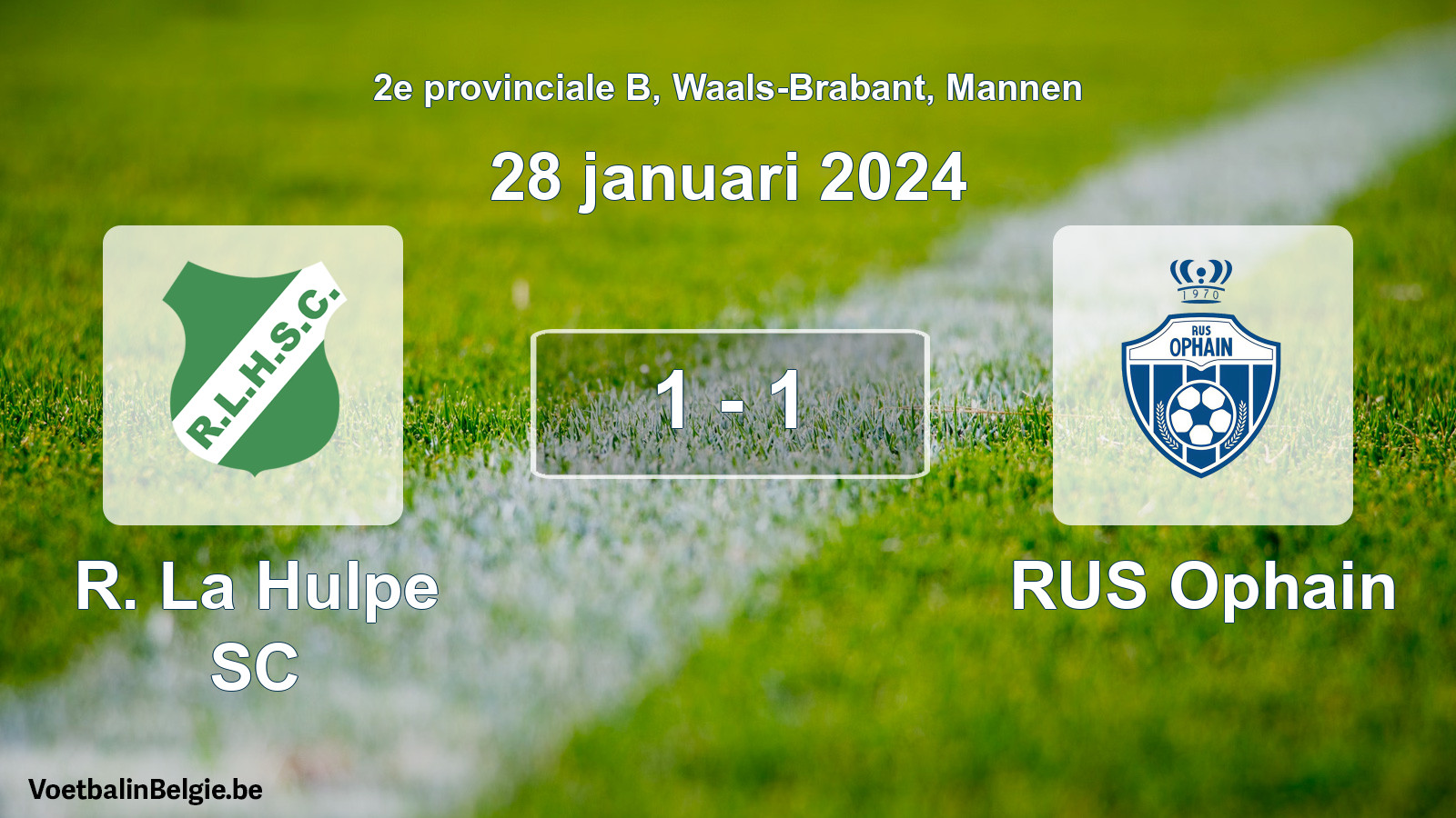 Gespeelde wedstrijd mannenvoetbal: R. La Hulpe SC - RUS Ophain 1 - 1 (28 januari 2024)