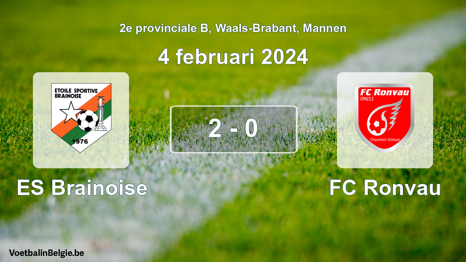 Gespeelde wedstrijd mannenvoetbal: ES Brainoise - FC Ronvau 2 - 0 (4 februari 2024)