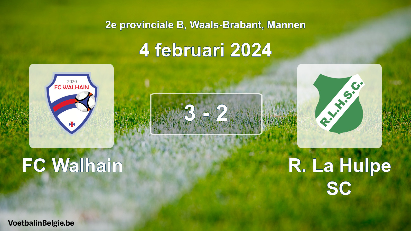 Gespeelde wedstrijd mannenvoetbal: FC Walhain - R. La Hulpe SC 3 - 2 (4 februari 2024)