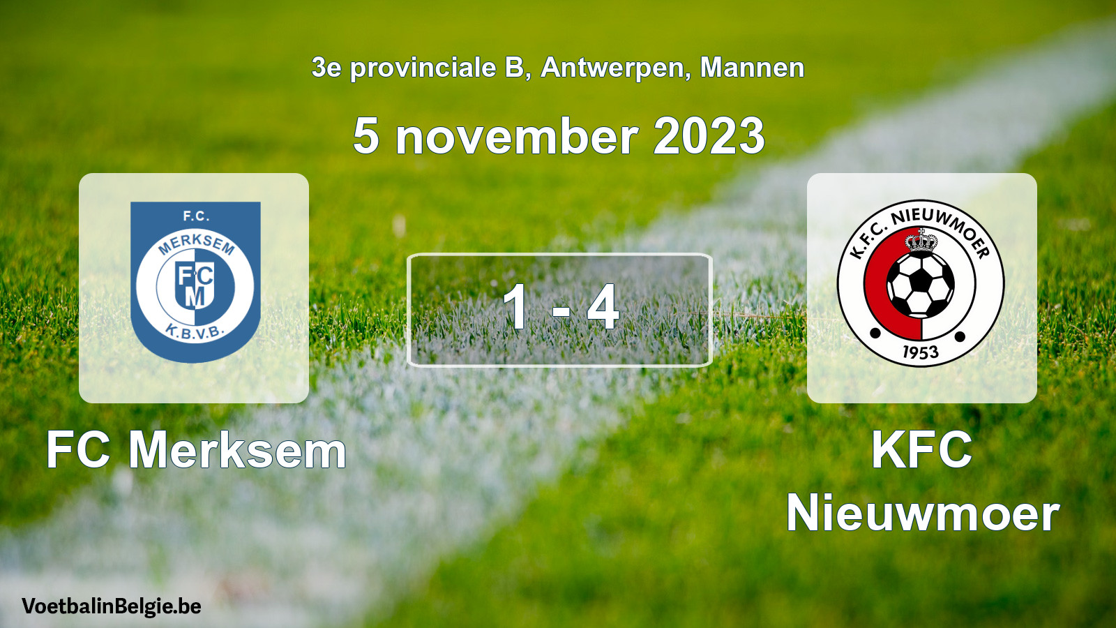 Gespeelde wedstrijd mannenvoetbal: FC Merksem - KFC Nieuwmoer 1 - 4 (5 november 2023)