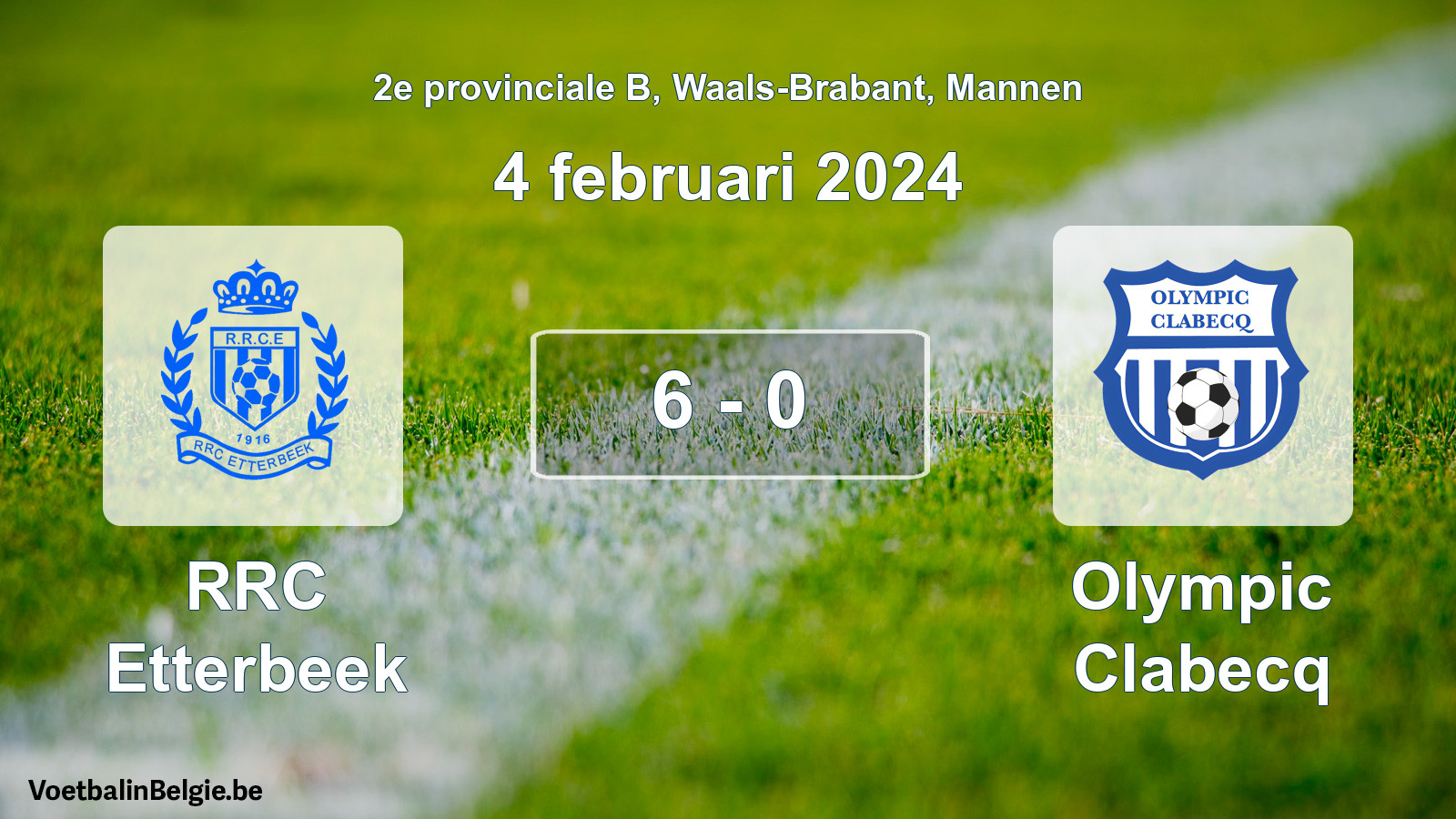 Gespeelde wedstrijd mannenvoetbal: RRC Etterbeek - Olympic Clabecq 6 - 0 (4 februari 2024)
