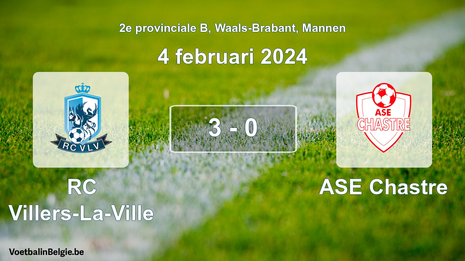 Gespeelde wedstrijd mannenvoetbal: RC Villers-La-Ville - ASE Chastre 3 - 0 (4 februari 2024)