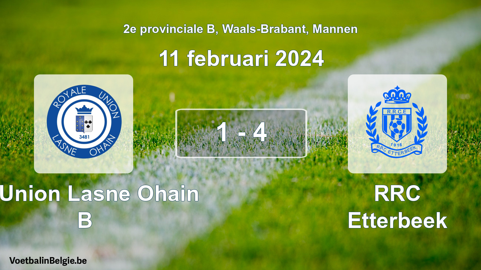 Gespeelde wedstrijd mannenvoetbal: R. Union Lasne Ohain B - RRC Etterbeek 1 - 4 (11 februari 2024)