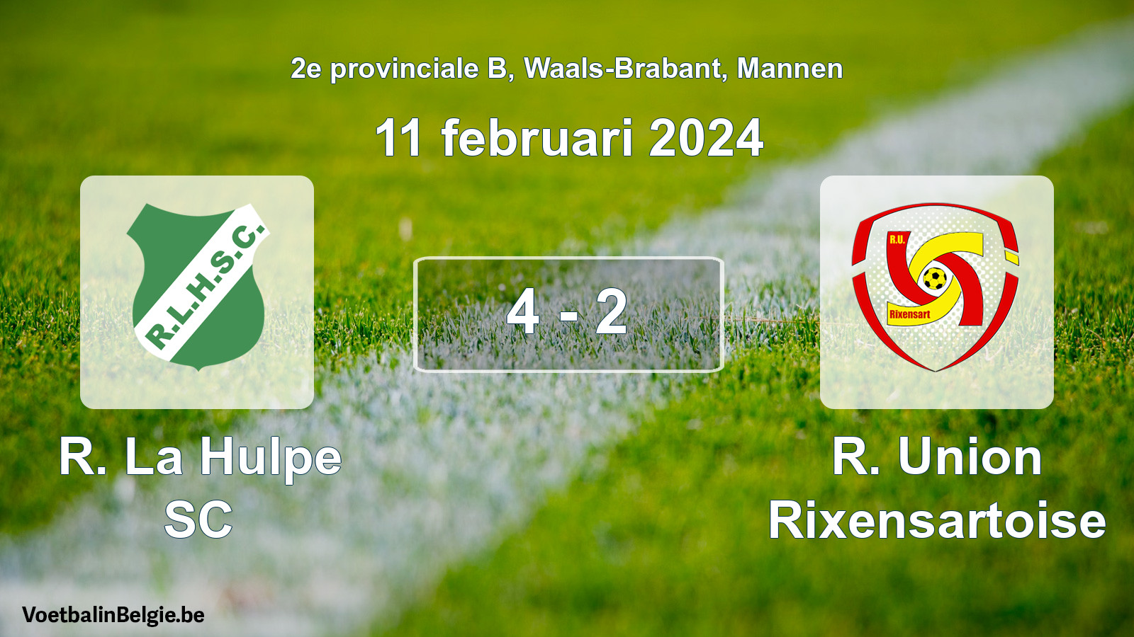 Gespeelde wedstrijd mannenvoetbal: R. La Hulpe SC - R. Union Rixensartoise 4 - 2 (11 februari 2024)