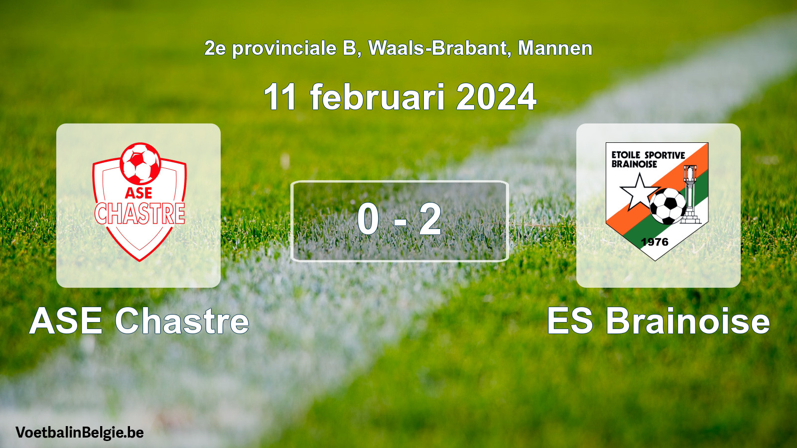 Gespeelde wedstrijd mannenvoetbal: ASE Chastre - ES Brainoise 0 - 2 (11 februari 2024)