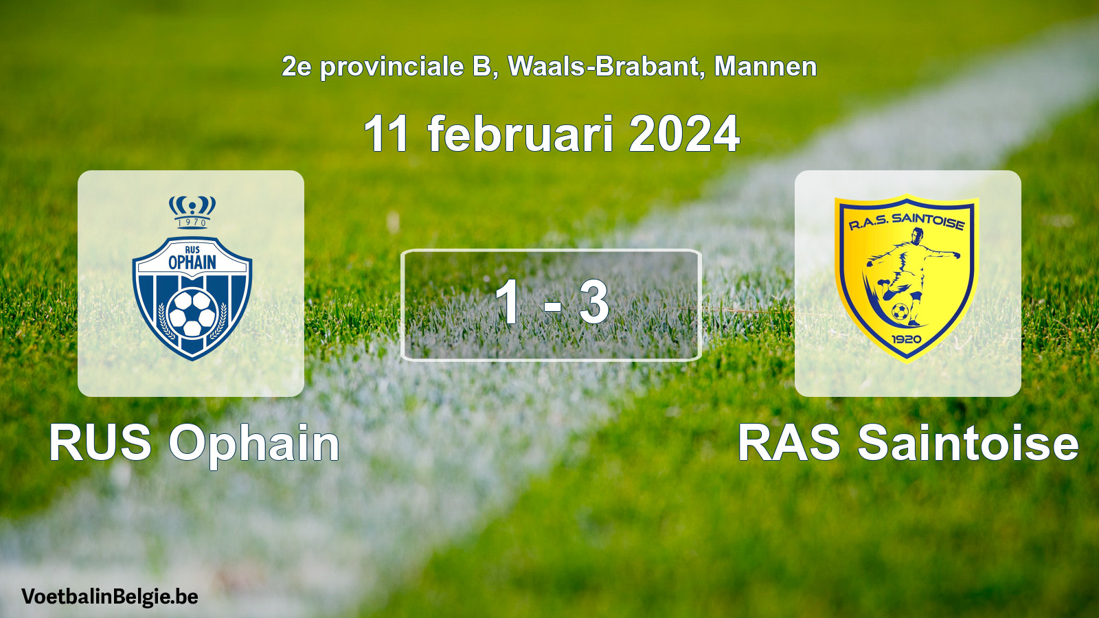 Gespeelde wedstrijd mannenvoetbal: RUS Ophain - RAS Saintoise 1 - 3 (11 februari 2024)