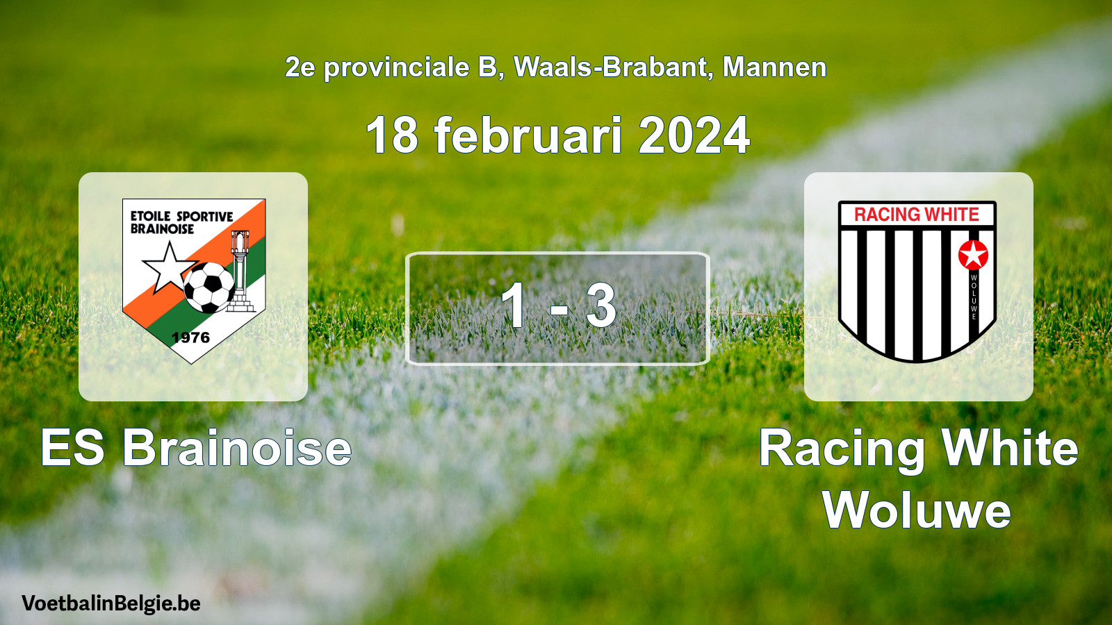 Gespeelde wedstrijd mannenvoetbal: ES Brainoise - Racing White Woluwe 1 - 3 (18 februari 2024)