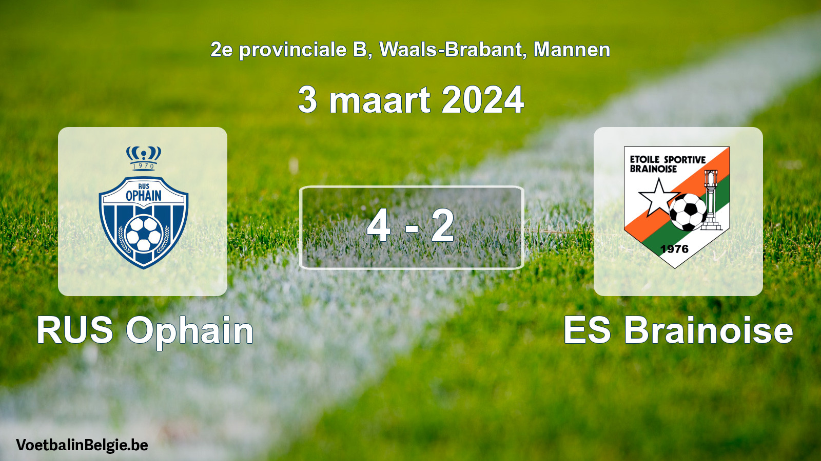 Gespeelde wedstrijd mannenvoetbal: RUS Ophain - ES Brainoise 4 - 2 (3 maart 2024)