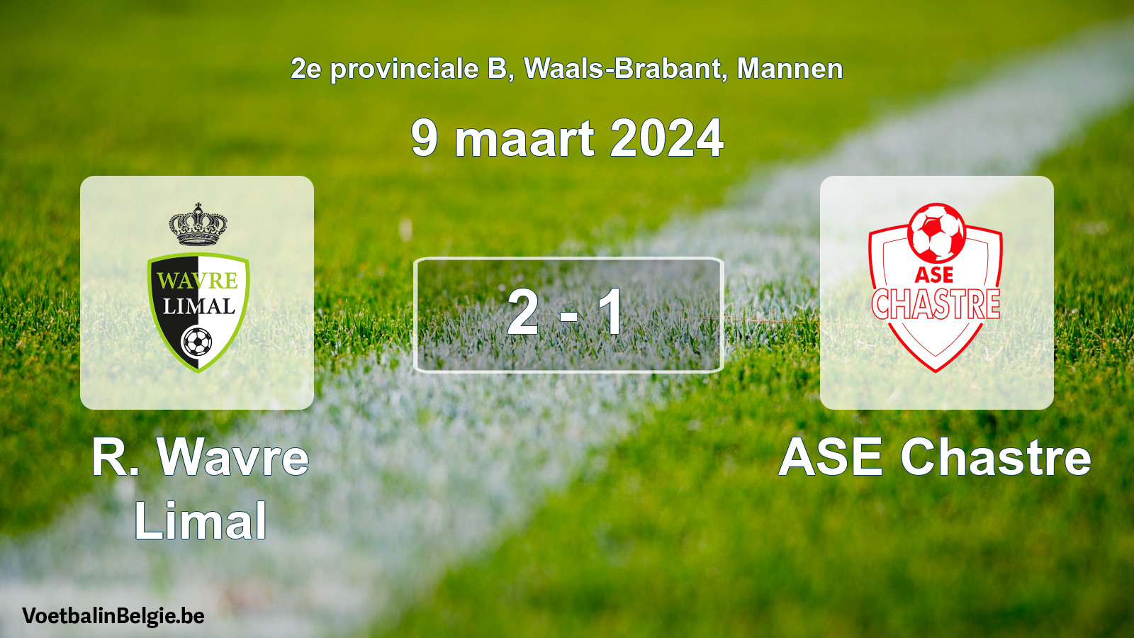 Gespeelde wedstrijd mannenvoetbal: R. Wavre Limal - ASE Chastre 2 - 1 (9 maart 2024)