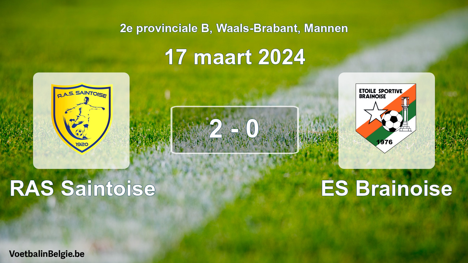Gespeelde wedstrijd mannenvoetbal: RAS Saintoise - ES Brainoise 2 - 0 (17 maart 2024)