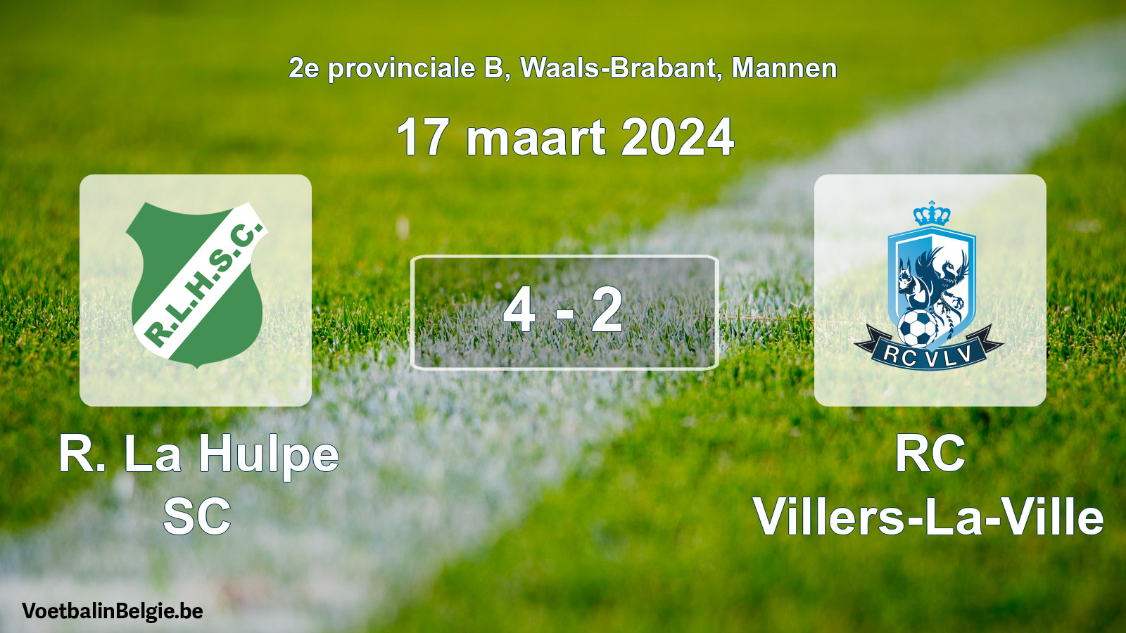 Gespeelde wedstrijd mannenvoetbal: R. La Hulpe SC - RC Villers-La-Ville 4 - 2 (17 maart 2024)