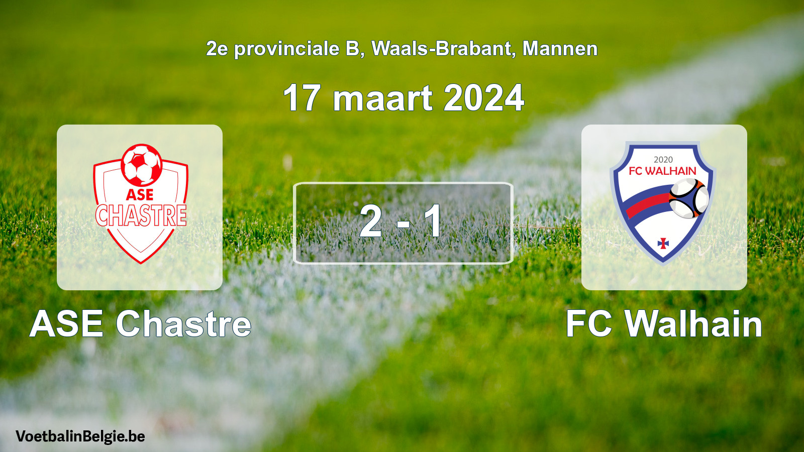 Gespeelde wedstrijd mannenvoetbal: ASE Chastre - FC Walhain 2 - 1 (17 maart 2024)
