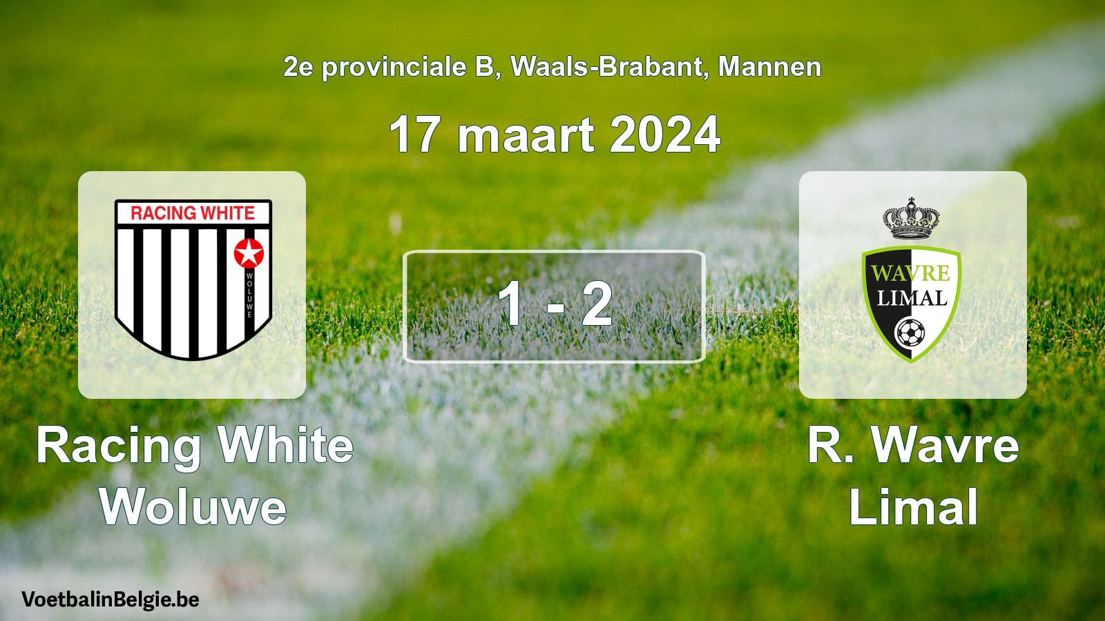 Gespeelde wedstrijd mannenvoetbal: Racing White Woluwe - R. Wavre Limal 1 - 2 (17 maart 2024)