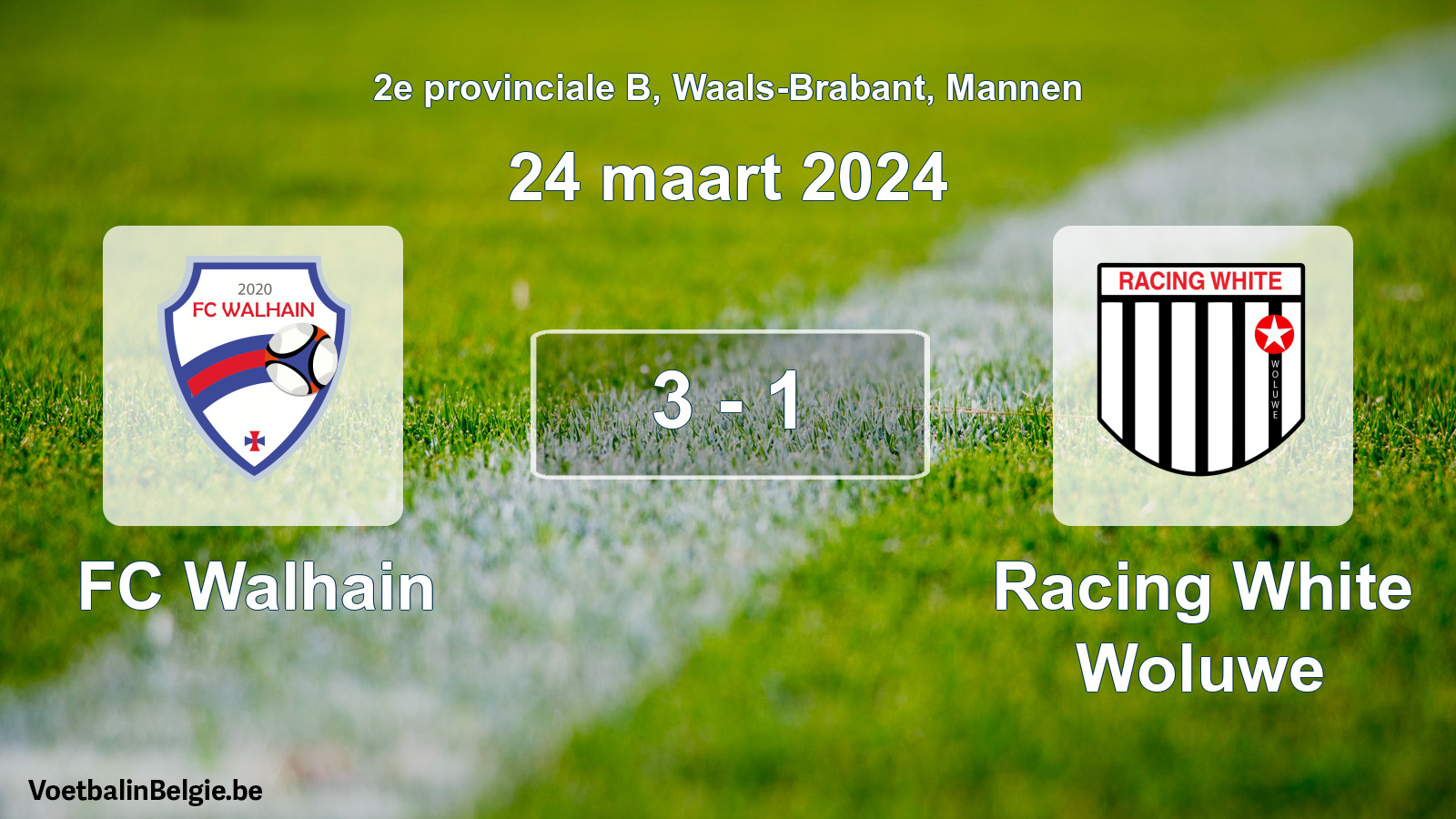 Gespeelde wedstrijd mannenvoetbal: FC Walhain - Racing White Woluwe 3 - 1 (24 maart 2024)