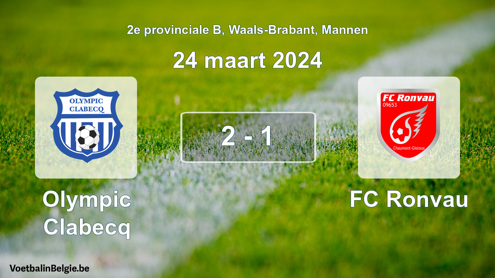 Gespeelde wedstrijd mannenvoetbal: Olympic Clabecq - FC Ronvau 2 - 1 (24 maart 2024)