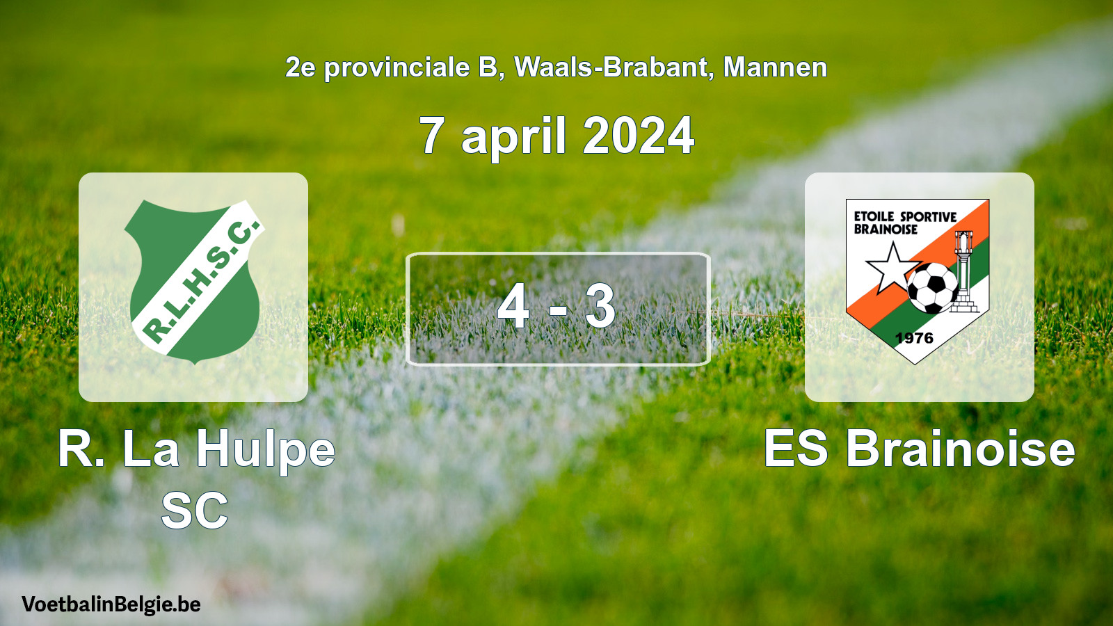 Gespeelde wedstrijd mannenvoetbal: R. La Hulpe SC - ES Brainoise 4 - 3 (7 april 2024)