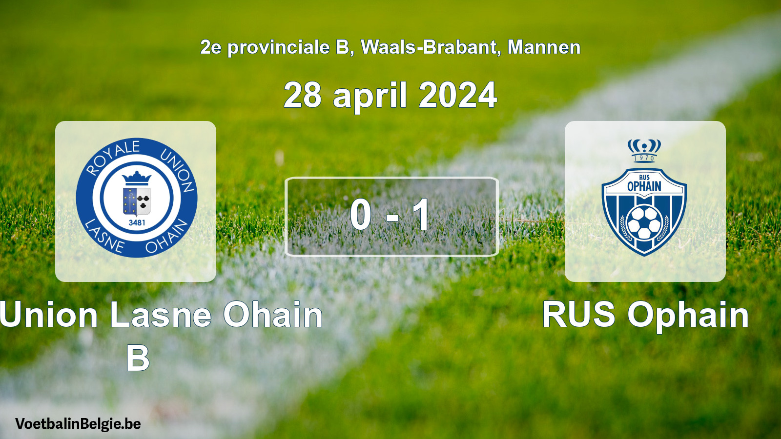 Gespeelde wedstrijd mannenvoetbal: R. Union Lasne Ohain B - RUS Ophain 0 - 1 (28 april 2024)
