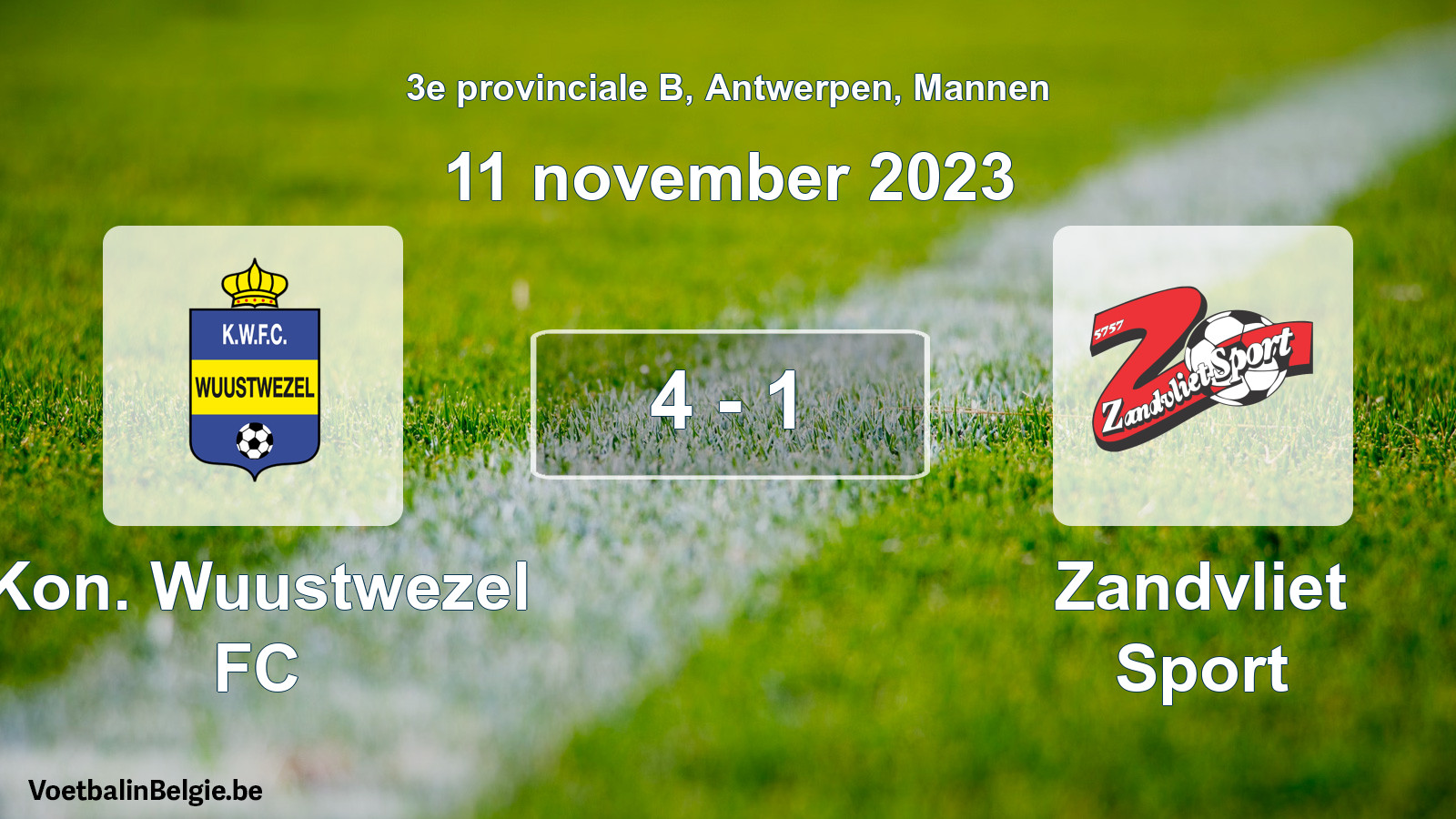 Gespeelde wedstrijd mannenvoetbal: Kon. Wuustwezel FC - Zandvliet Sport 4 - 1 (11 november 2023)