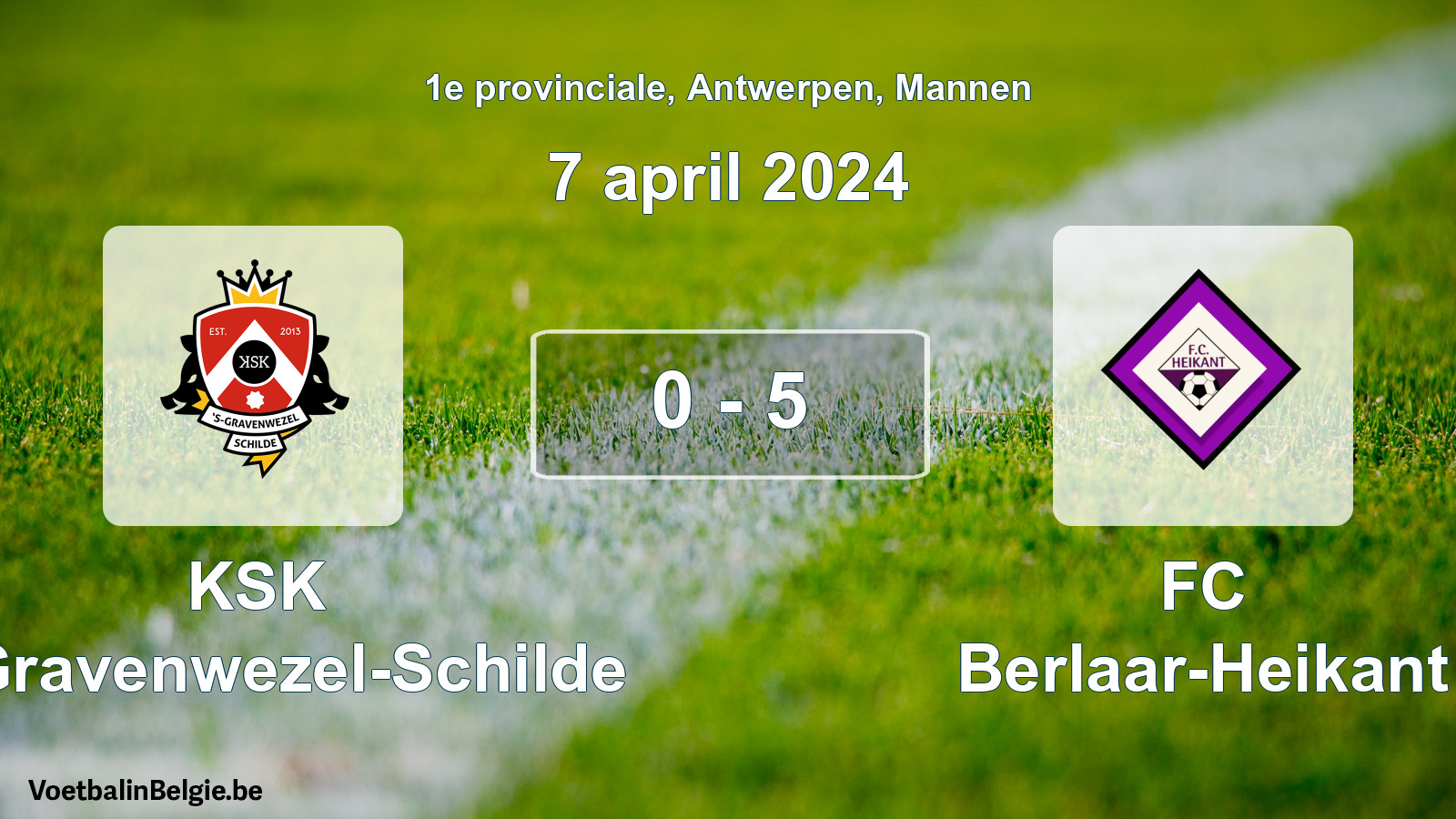 Gespeelde wedstrijd mannenvoetbal: KSK 's-Gravenwezel-Schilde - FC Berlaar-Heikant 0 - 5 (7 april 2024)
