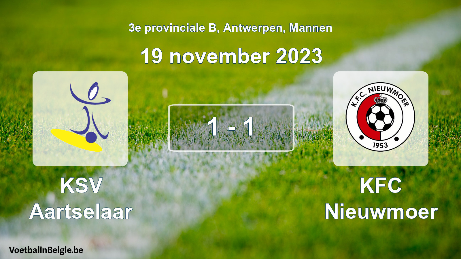 Gespeelde wedstrijd mannenvoetbal: KSV Aartselaar - KFC Nieuwmoer 1 - 1 (19 november 2023)
