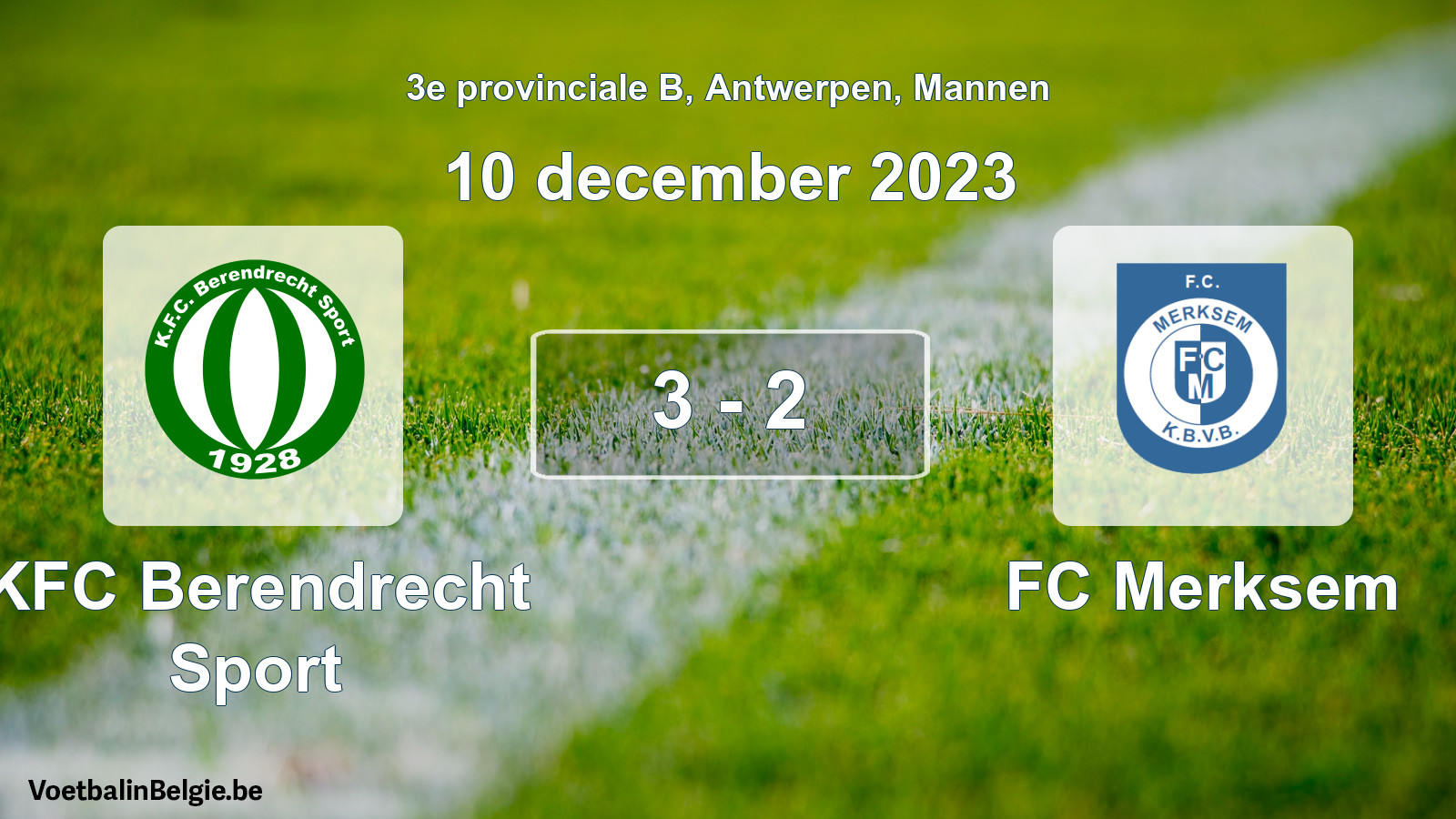 Gespeelde wedstrijd mannenvoetbal: KFC Berendrecht Sport - FC Merksem 3 - 2 (10 december 2023)