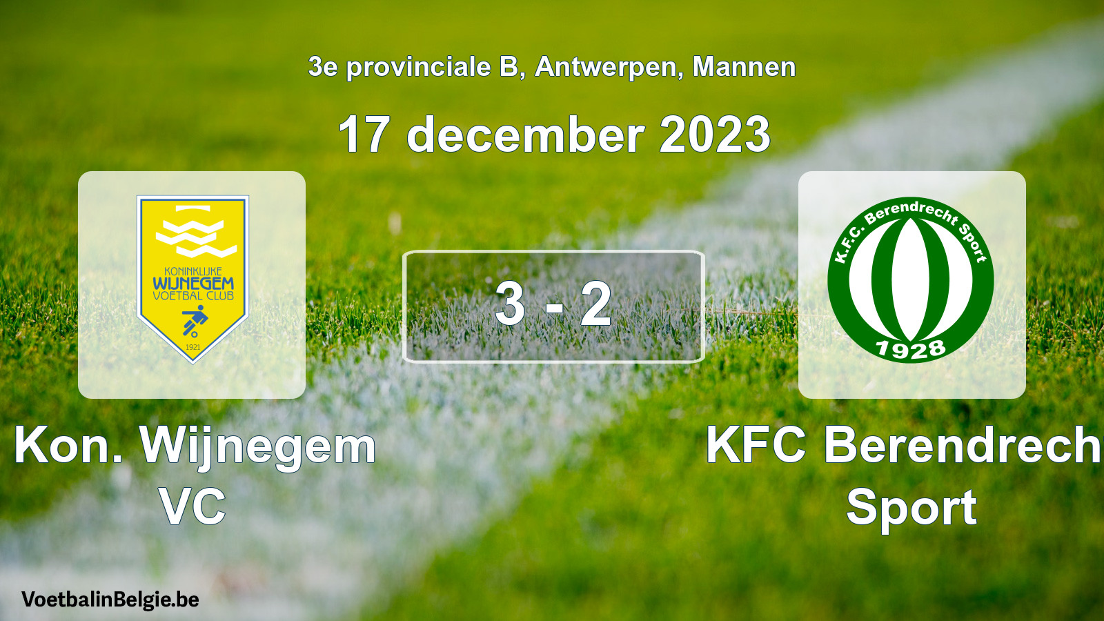 Gespeelde wedstrijd mannenvoetbal: Kon. Wijnegem VC - KFC Berendrecht Sport 3 - 2 (17 december 2023)