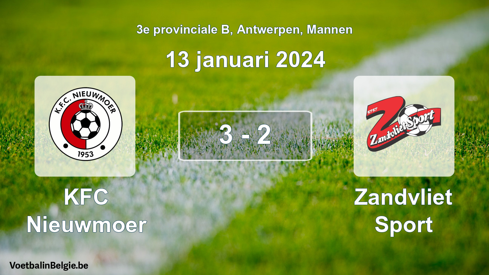 Gespeelde wedstrijd mannenvoetbal: KFC Nieuwmoer - Zandvliet Sport 3 - 2 (13 januari 2024)