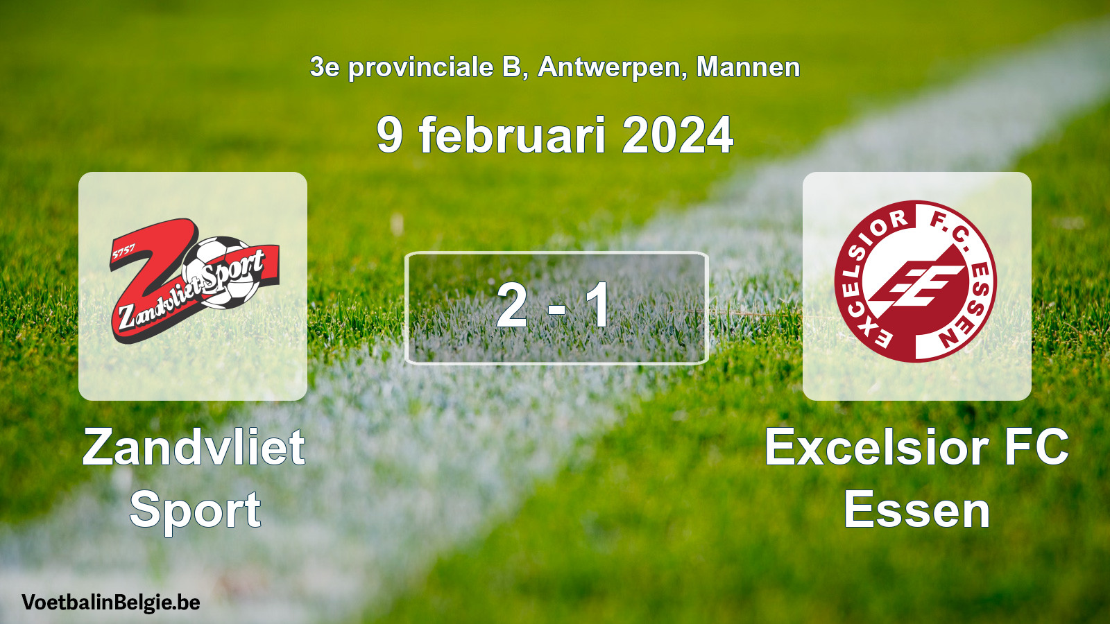 Gespeelde wedstrijd mannenvoetbal: Zandvliet Sport - Excelsior FC Essen 2 - 1 (9 februari 2024)