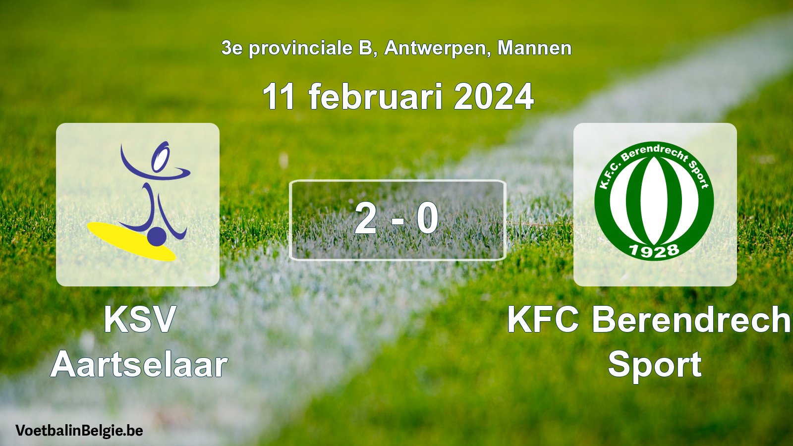 Gespeelde wedstrijd mannenvoetbal: KSV Aartselaar - KFC Berendrecht Sport 2 - 0 (11 februari 2024)