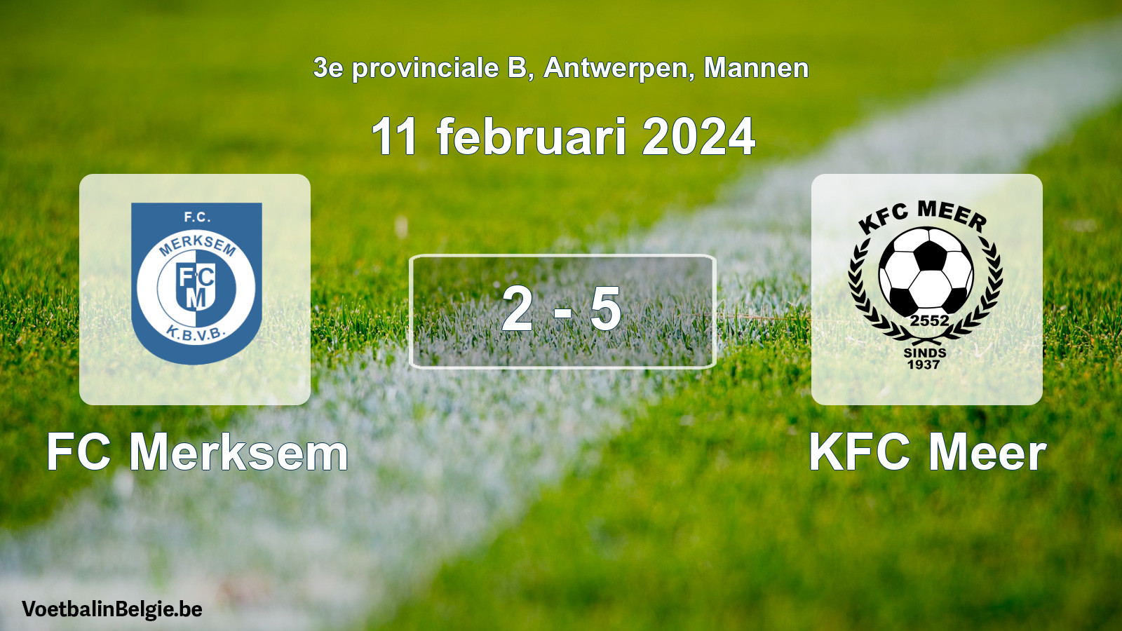 Gespeelde wedstrijd mannenvoetbal: FC Merksem - KFC Meer 2 - 5 (11 februari 2024)