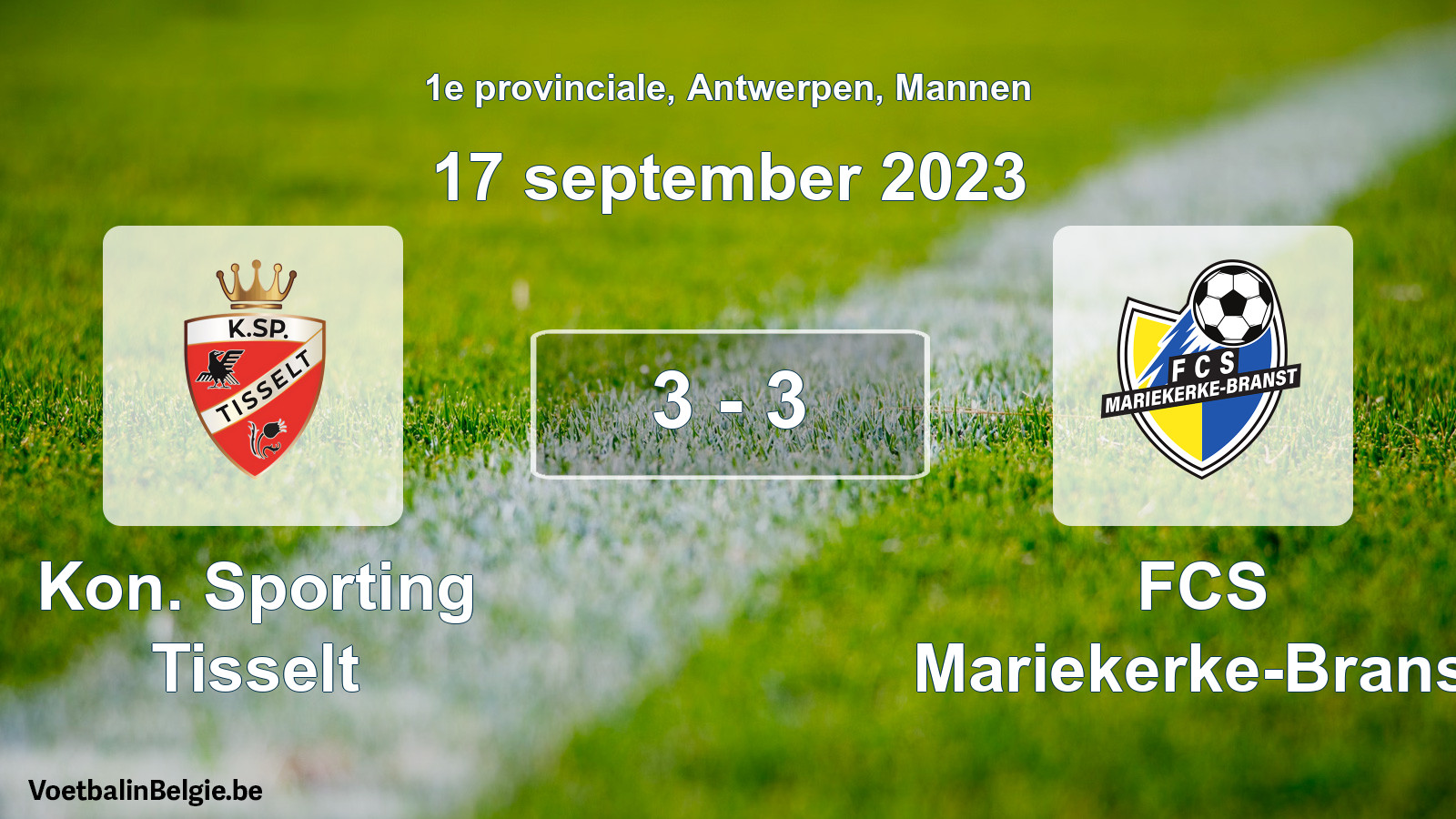 Gespeelde wedstrijd mannenvoetbal: Kon. Sporting Tisselt - FCS Mariekerke-Branst 3 - 3 (17 september 2023)