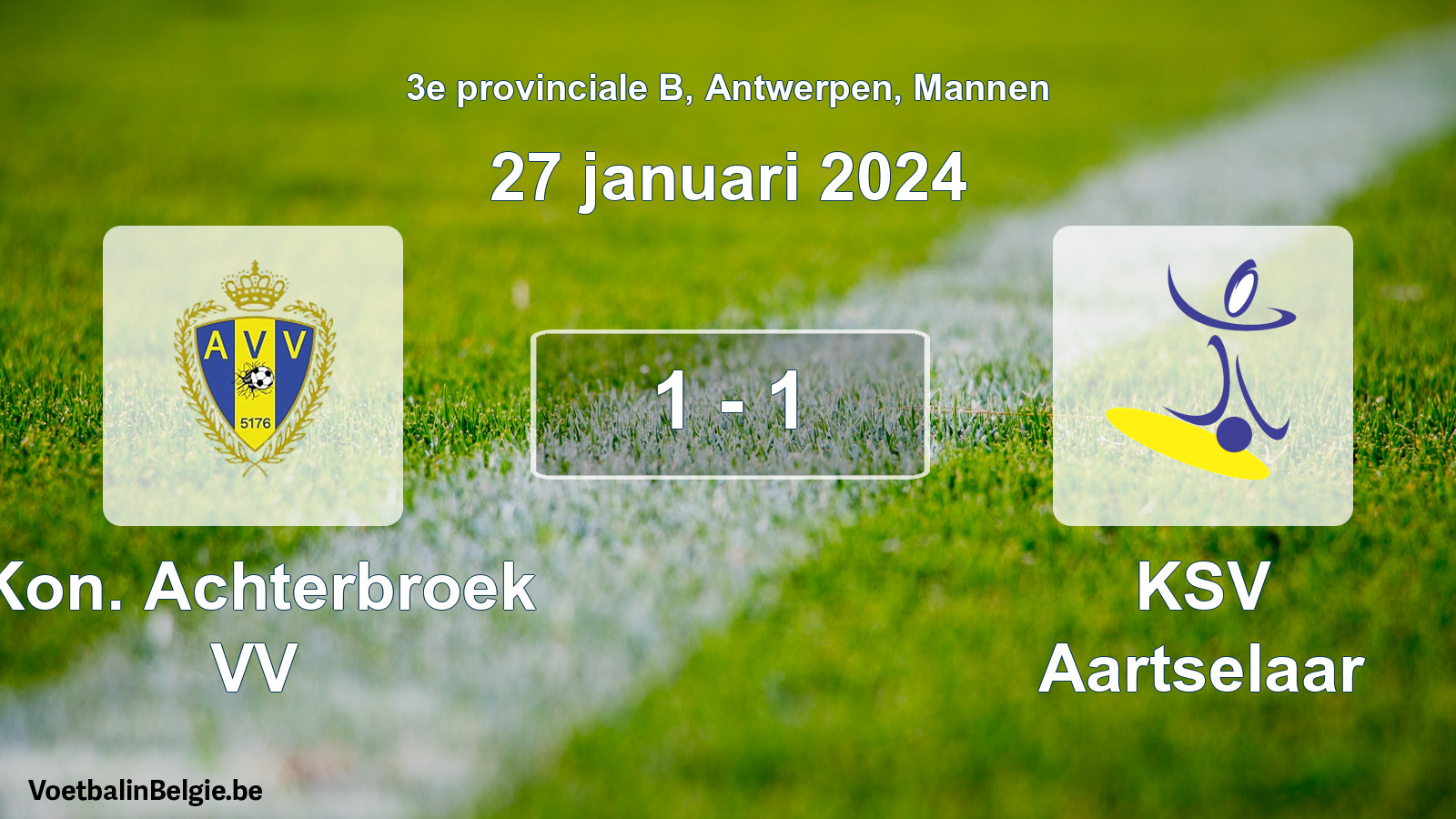 Played match men football: Kon. Achterbroek VV - KSV Aartselaar 1 - 1 (27 January 2024)