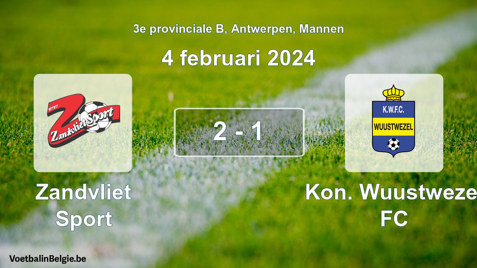 Gespeelde wedstrijd mannenvoetbal: Zandvliet Sport - Kon. Wuustwezel FC 2 - 1 (4 februari 2024)