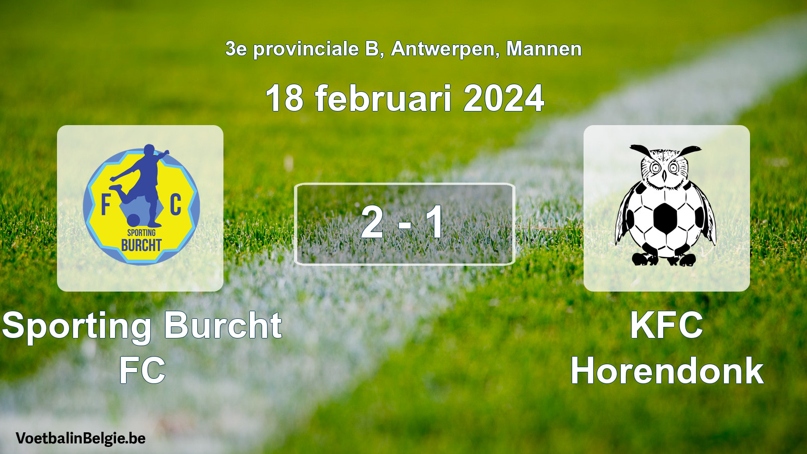 Gespeelde wedstrijd mannenvoetbal: Sporting Burcht FC - KFC Horendonk 2 - 1 (18 februari 2024)
