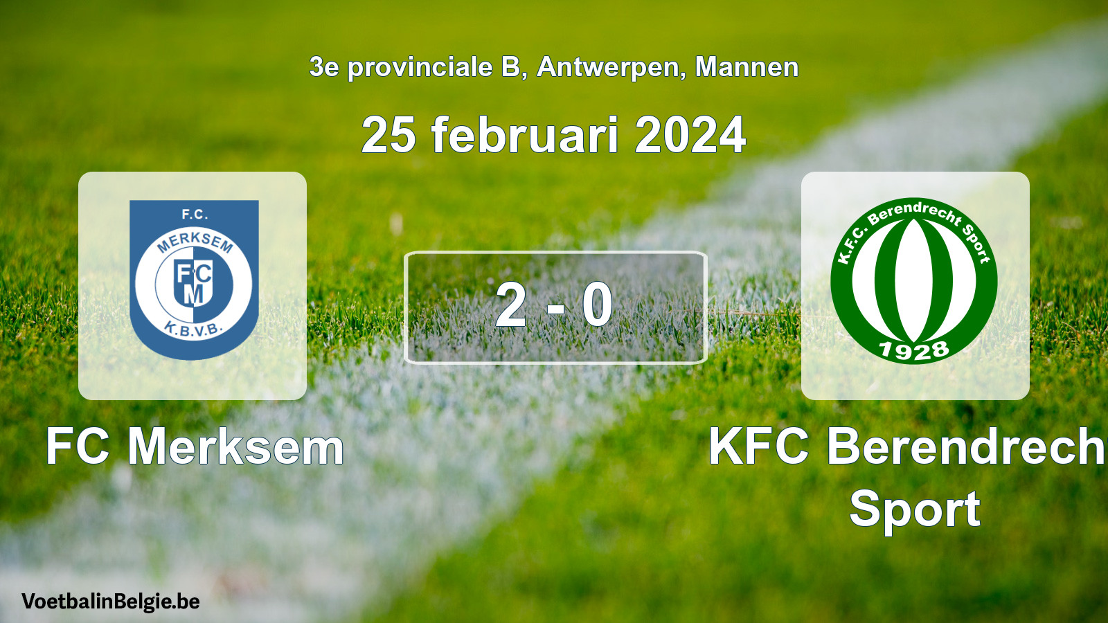 Gespeelde wedstrijd mannenvoetbal: FC Merksem - KFC Berendrecht Sport 2 - 0 (25 februari 2024)