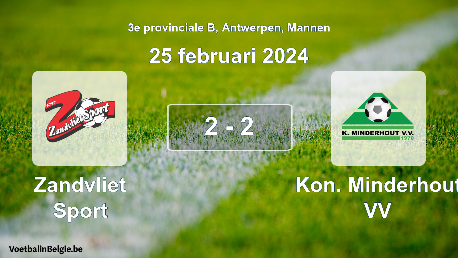 Gespeelde wedstrijd mannenvoetbal: Zandvliet Sport - Kon. Minderhout VV 2 - 2 (25 februari 2024)