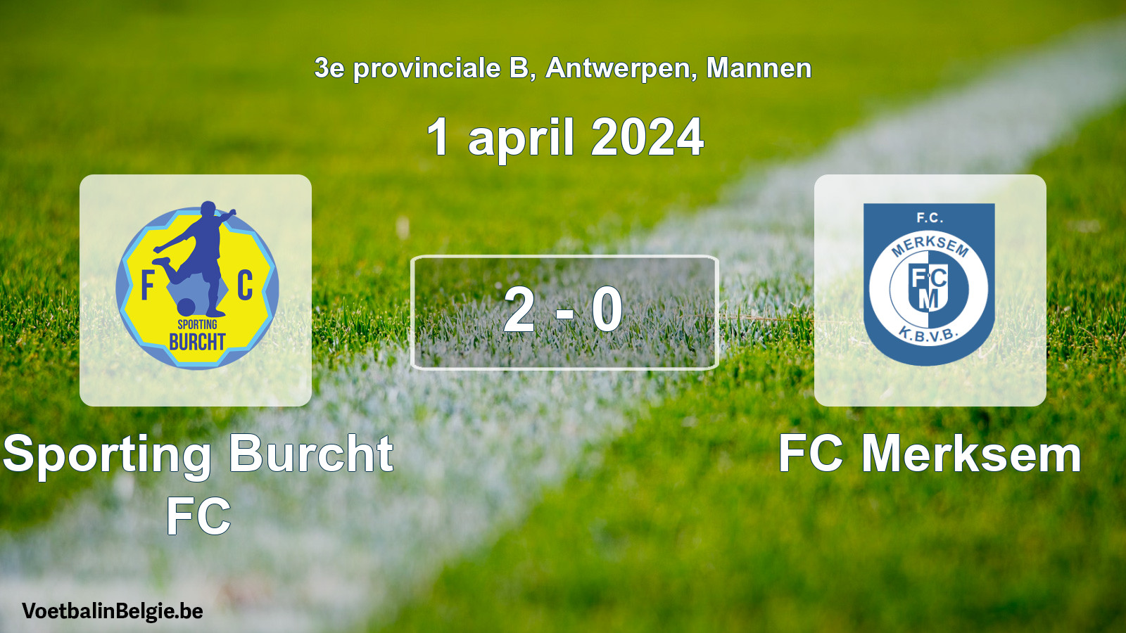 Gespeelde wedstrijd mannenvoetbal: Sporting Burcht FC - FC Merksem 2 - 0 (1 april 2024)
