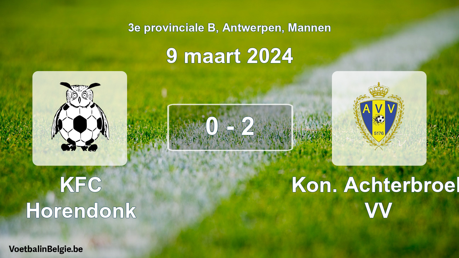Gespeelde wedstrijd mannenvoetbal: KFC Horendonk - Kon. Achterbroek VV 0 - 2 (9 maart 2024)
