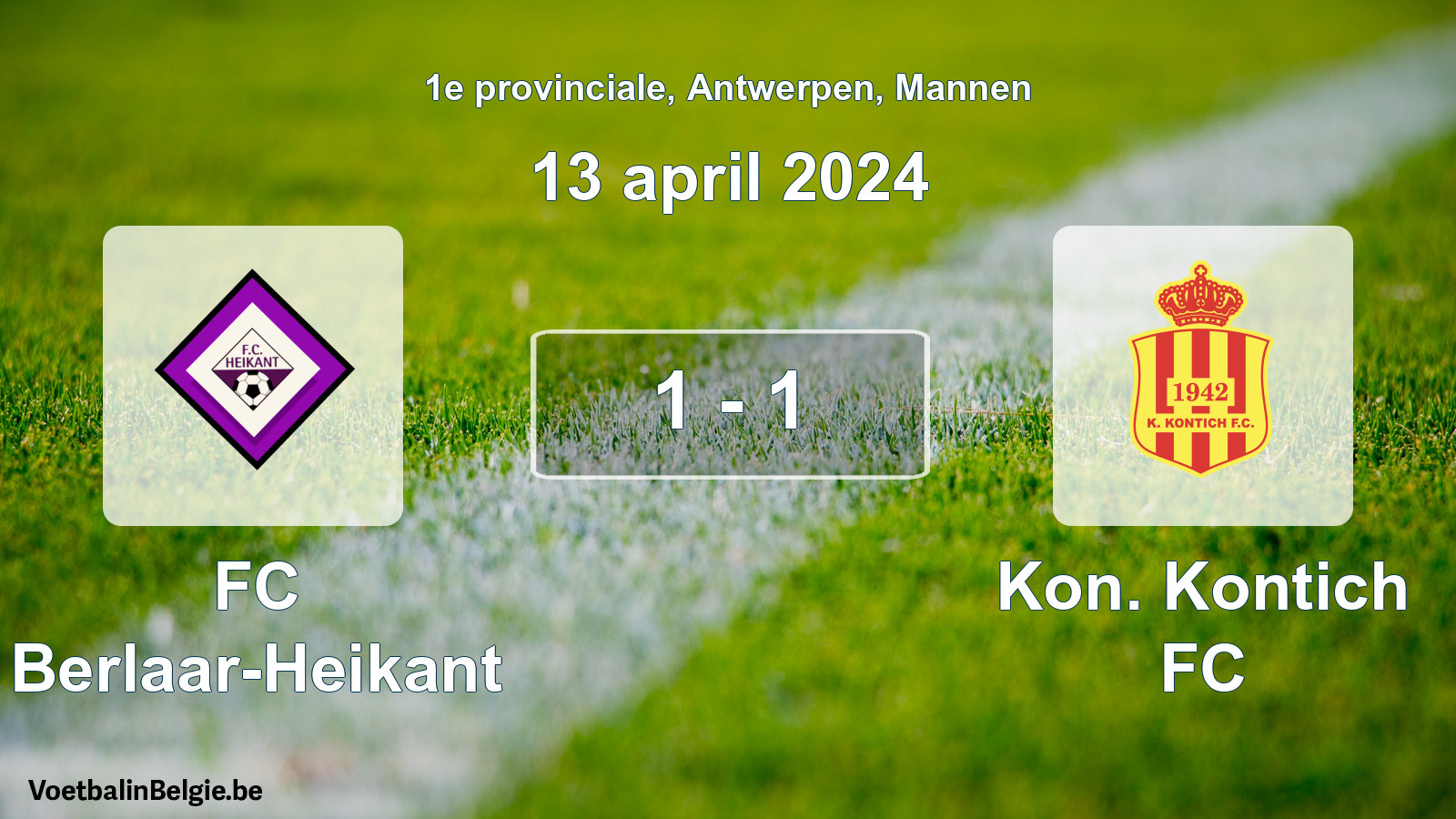 Gespeelde wedstrijd mannenvoetbal: FC Berlaar-Heikant - Kon. Kontich FC 1 - 1 (13 april 2024)