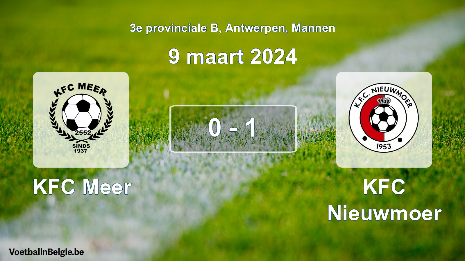 Gespeelde wedstrijd mannenvoetbal: KFC Meer - KFC Nieuwmoer 0 - 1 (9 maart 2024)