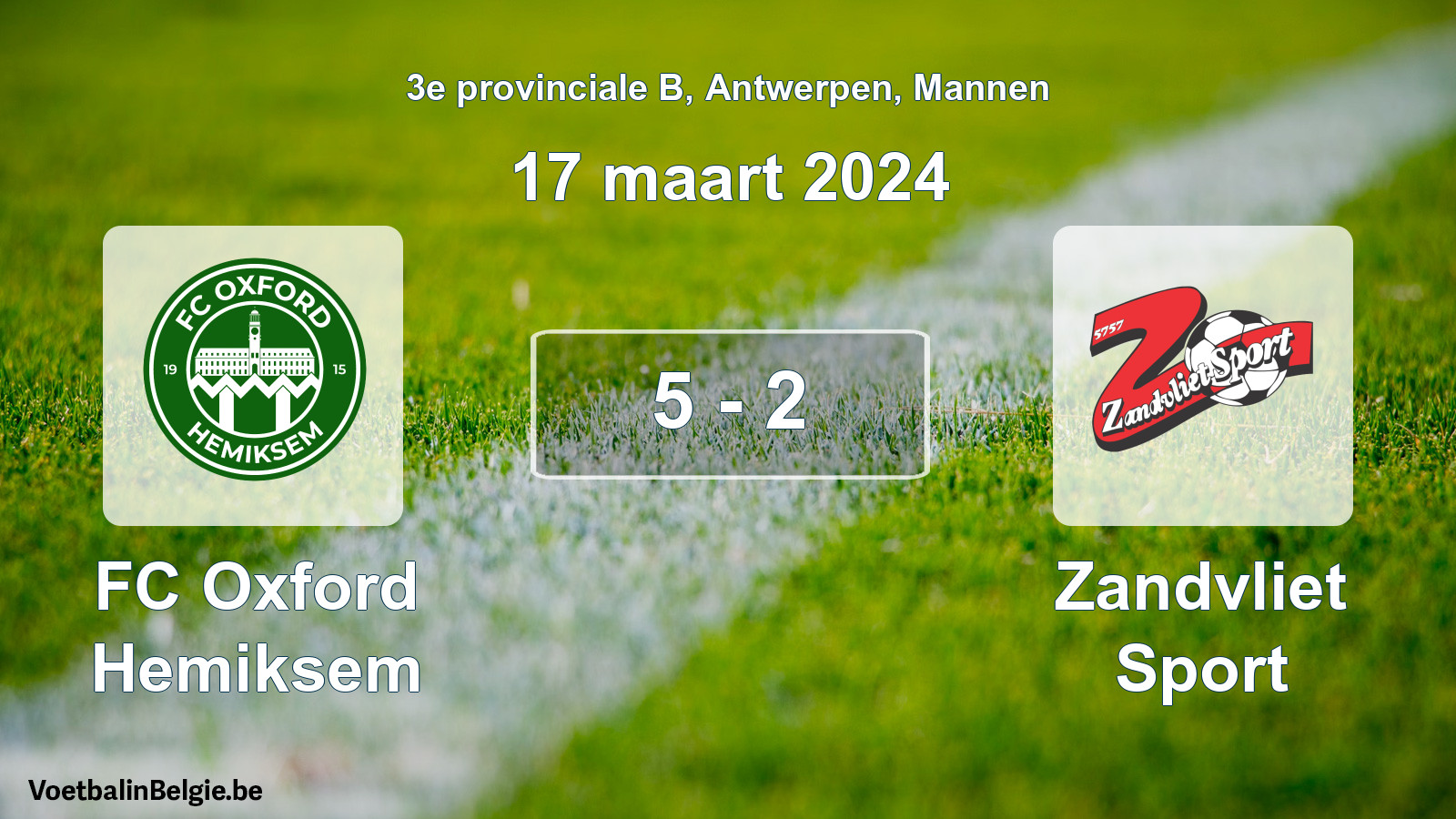 Gespeelde wedstrijd mannenvoetbal: FC Oxford Hemiksem - Zandvliet Sport 5 - 2 (17 maart 2024)